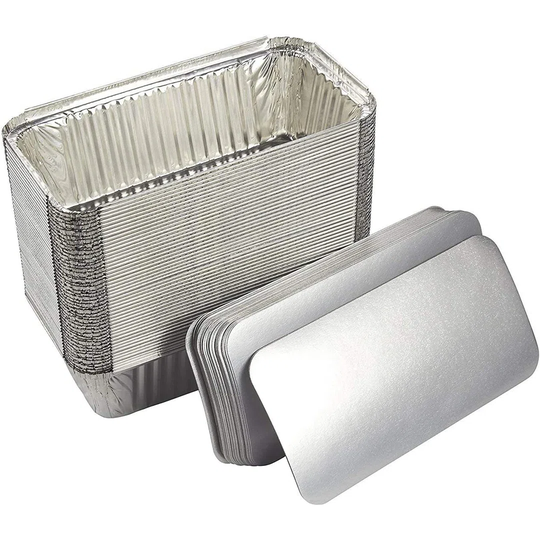 Large Aluminium Disposable Reusable Foil Food Container With Lids, 600 Milliliters, Pack Of 50
