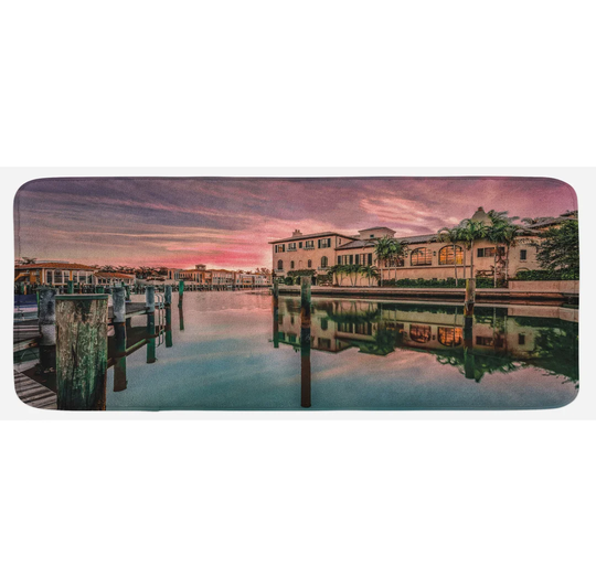 Sarina Cityscape Sunrise River Kitchen Mat
