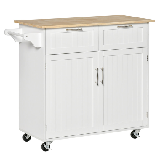 HOMCOM Modern Rolling Storage Kitchen Island with shelves White