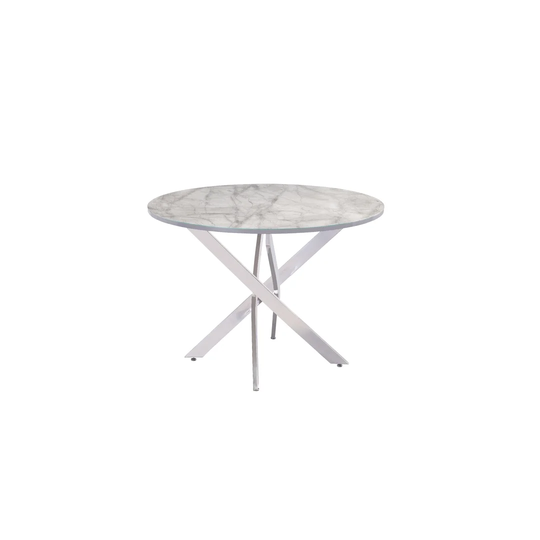 Plotinus 1.07Mround DINING TABLE - GREY MARBLE (CHROME LEG)