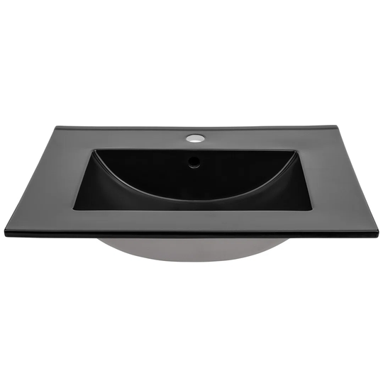 Black Ceramic Rectangular Bathroom Sink with Faucet and Overflow