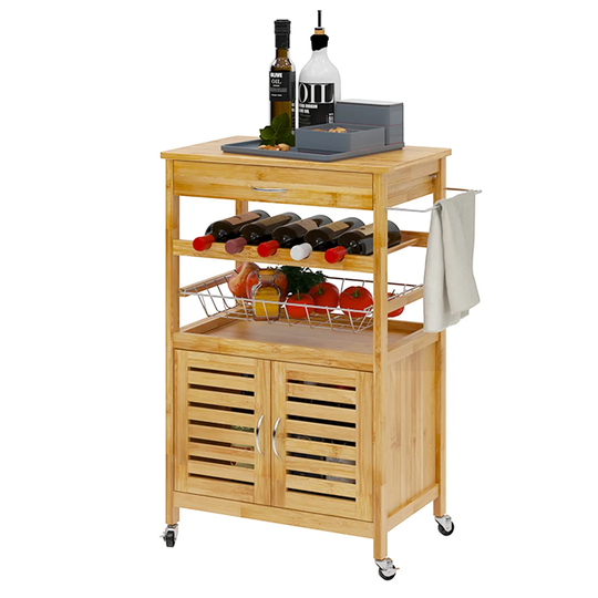 Modern Furniture Dining Room Isalnd With Lockable Wheels Kitchen Cart Table With Spacious Drawers Storage Cabinets Wine Rack For Home Dining Living Ro