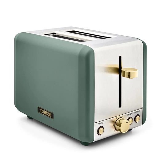 Tower T20036JDE Cavaletto 2-Slice Toaster With Defrost/Reheat, Stainless Steel, 850W