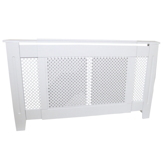 Adjustable Radiator Cover White MDF Trellised Grill Modern Cabinet Shelf 1400mm - 1920mm