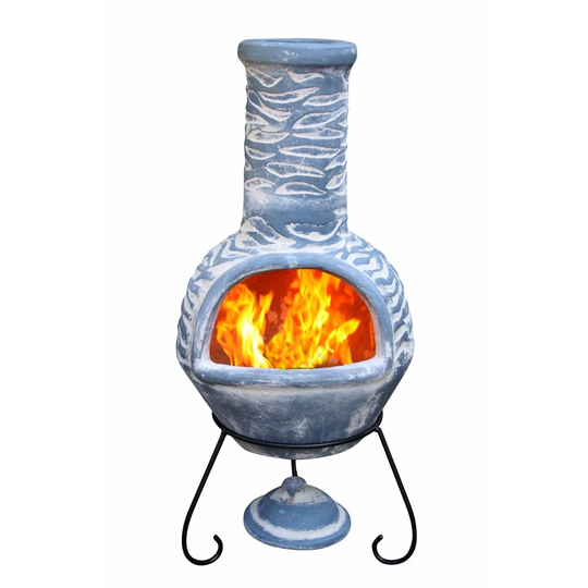 Olas Large Mexican Clay Chimenea in Blue