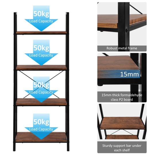 Retro Ladder Shelf, Bookcase, Metal Frame Bookshelf, Plant And Flower Stand Storage Rack Shelves For Living Room