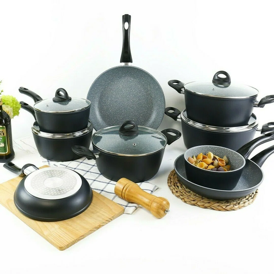 9 FORGECROSS Black Marble Forged Aluminium Pots & Pans
