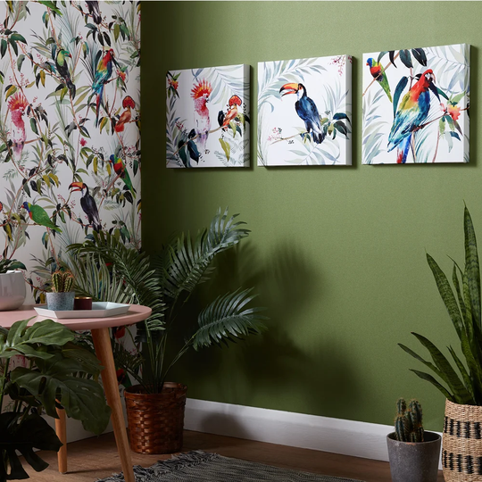 'Tropical Amazon Birds' 3 Piece Graphic Art Print Set on Wrapped Canvas