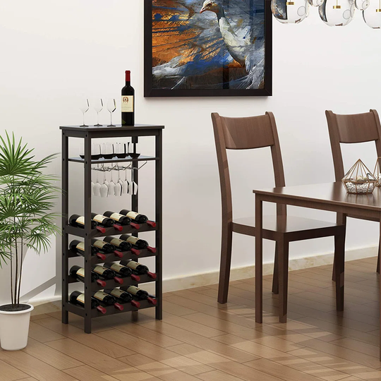 Mccaughey 16 Bottle Floor Wine Bottle & Glass Rack in Brown