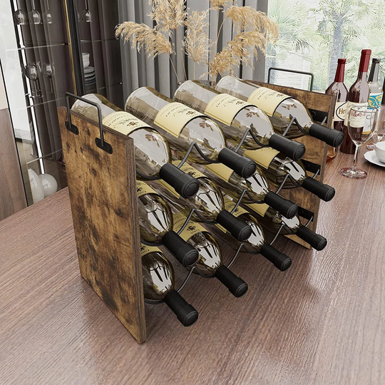 Repass 12 Bottle Tabletop Wine Bottle & Glass Rack in Retro Brown/Matte Black