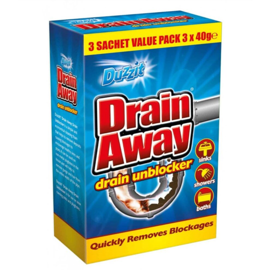 Duzzit Drain Unblocker for Sinks Showers Baths 3 sachets per pack