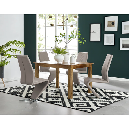 Anders Honey Solid Wood Dining Table & 4 Cappuccino Willow Chairs