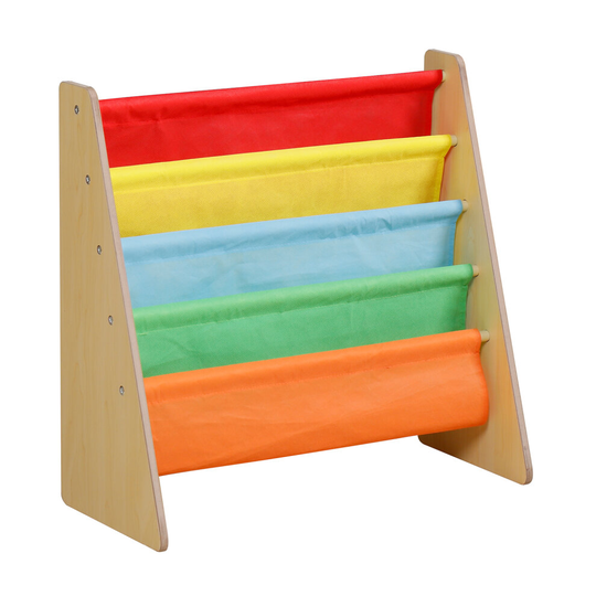 (Multi Coloured) Wooden Bookshelf Bookcase Kids Bedroom Book Shelf Sling Storage Rack Organizer