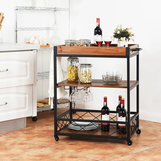 Diara 45 Cm Solid Wood Kichen Troylley with Locking Wheels