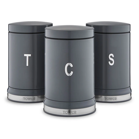 Tower T826171GRP Belle Set of 3 Canisters, Tea/Coffee/Sugar Storage, Graphite, Steel