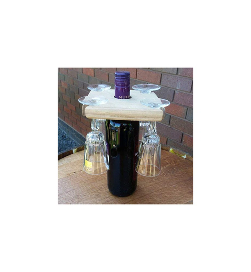 Nazife 1 Bottle Solid Wood Tabletop Wine Bottle & Glass Rack in Beige