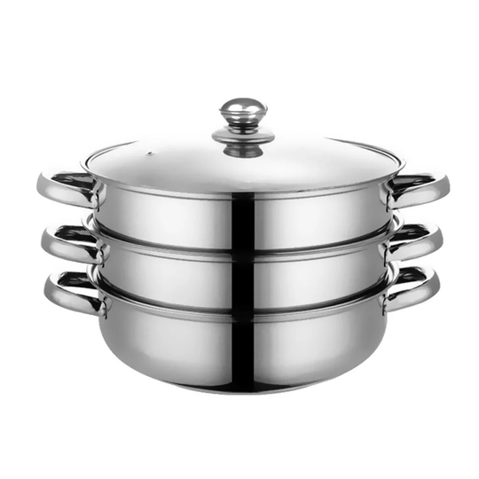Isabelle Steamer Three Piece Stainless Steel Steamer Pan Set Glass Lid