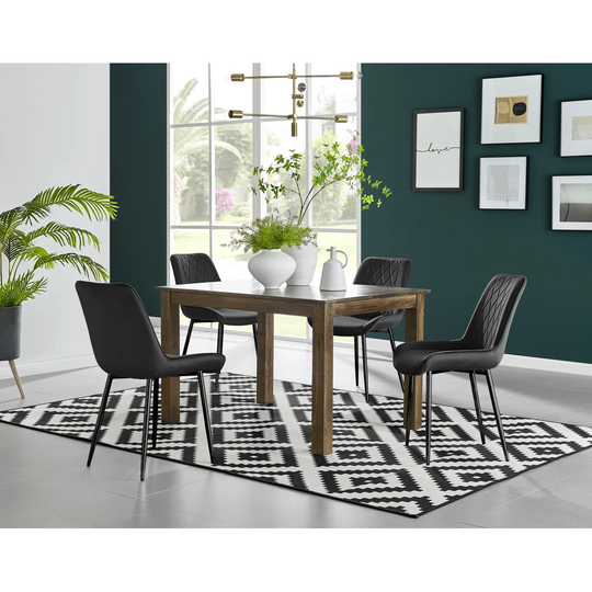 Anders Dark Walnut Solid Wood Dining Table & 4 Black Pesaro Black Leg Chairs