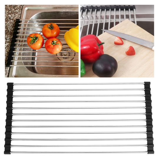 Dish Drainer Stainless Steel Over Sink Roll-Up Dish Drying Rack Mat