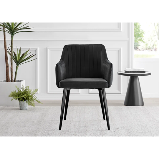 Leonardo Glass And Chrome Dining Table & 4 Black Calla Black Leg Velvet Chairs
