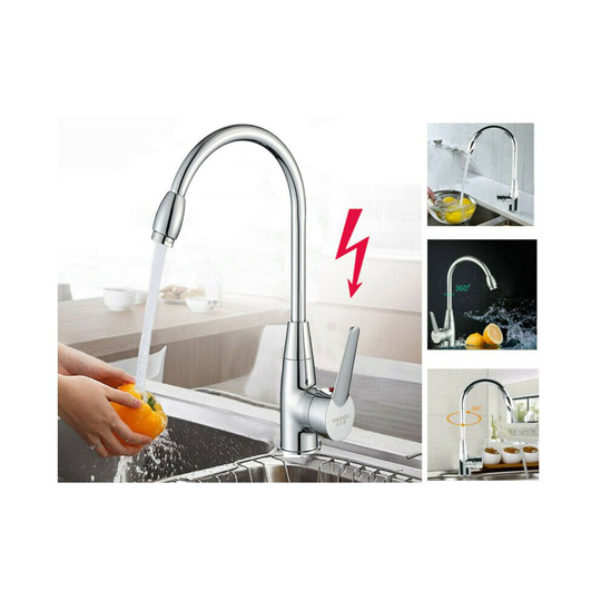 Modern Kitchen Sink Mixer Taps Swivel Spout Dual Lever Tap Mono Chrome