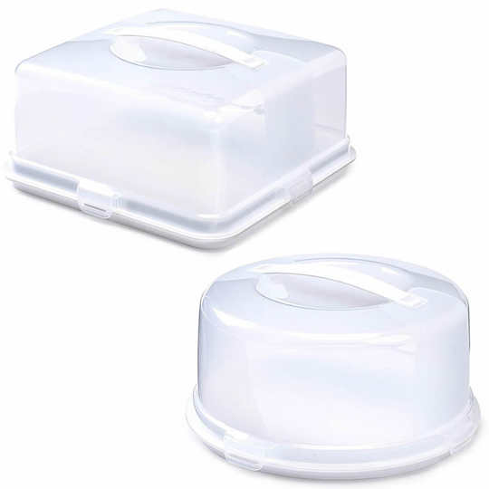 (Round) Plastic Cake Box Carrier Storage Container with Handle Locking Lid Round Square