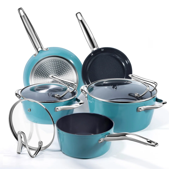 Cookware Set Ceramic Nonstick Pan & Pot Set 8 Piece, Stock Pot, Frying Pan, Saucepan, Casserole, Saute Pan Glass Lid | Induction |