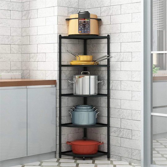 5-Tier Kitchen Corner Pot Rack, Free Standing Pot Rack For Organizer Stainless Steel Cookware Stand