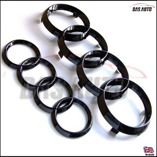 (Gloss Black) Carbon Fibre Front Grill & Rear Rings Badge Emblem For Audi S4 S3 A5 A4 A3 A1 Quattro