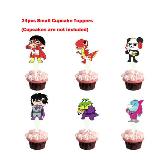 (Cupcake Toppers-24pcs) Ryan's World Party Decor Tableware Cup Banners