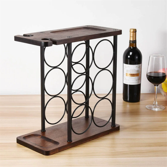 Wine Rack With Glass Holder, Tabletop Wine Holder With Tray, Wooden Wine Rack Free Standing, Perfect For Home Decor & Kitchen Storage Rack Etc (Hold 6