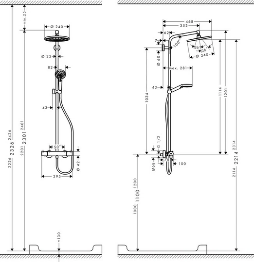 Sasaki Thermostatic Shower with Handheld Shower Head