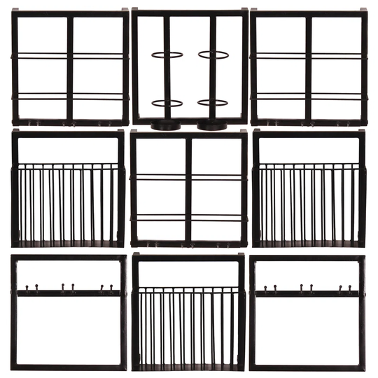 8 Bottle Metal Wall Mounted Wine Bottle and Glass Rack in Black