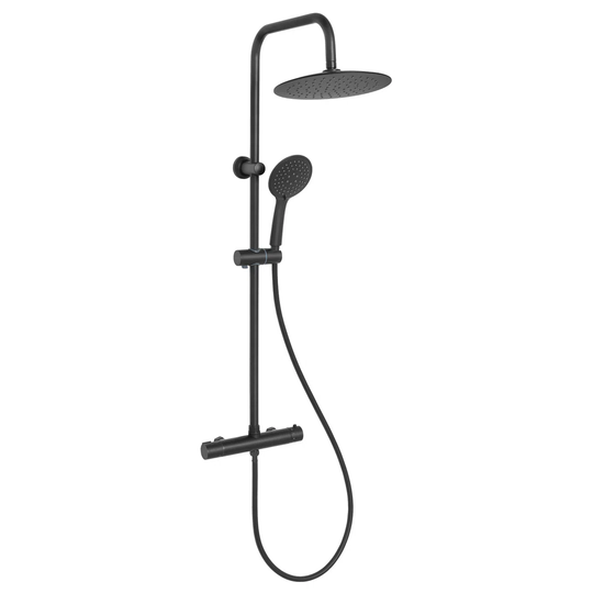 Round Rainfall Black Brass Shower Column Wallmounted Thermostatic Mixer