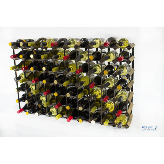 Classic 70 bottle walnut stained wood and black metal wine rack ready assembled