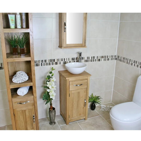 Coulson Compact Solid Oak 400mm Free-Standing Single Vanity Unit