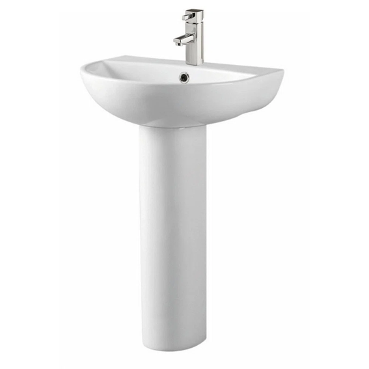 Kameo Gloss White Vitreous China U-Shaped Bathroom Sink with Faucet and Overflow