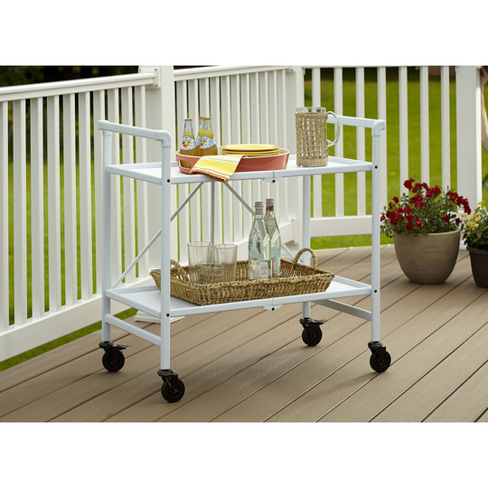 Folding Serving Cart 2 Shelf White Indoor Outdoor Intellifit By Cosco