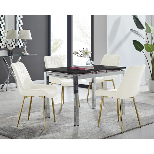 Cosmo Dining Table And 4 Black Pesaro Silver Leg Chairs