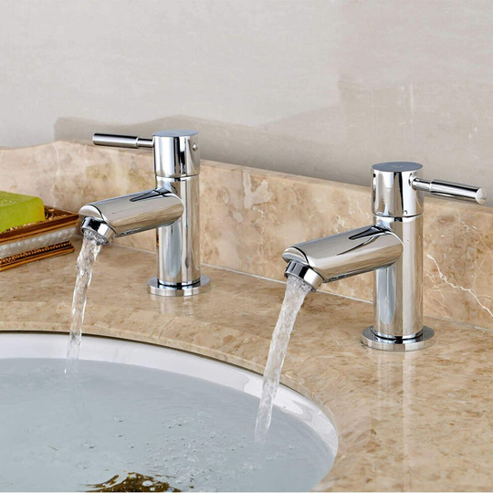 Single Level Bathroom Taps Basin Sink Taps Cloakroom Twin Taps Chrome