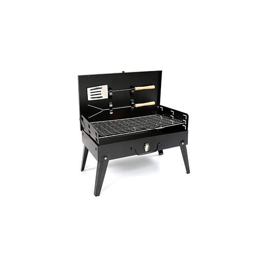 Black Iron Charcoal BBQ Grill with Accessories Portable Folding Outdoor