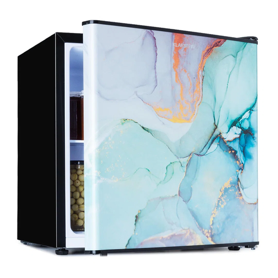 Klarstein Coolart 45 L mini fridge EEK F freezer compartment with a design door