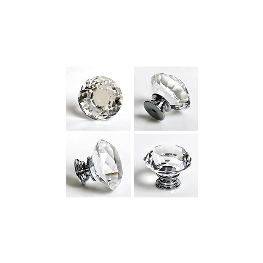 Eshowy High Quality 4 X 40MM Clear Crystal Glass Diamond Cut Door Knobs Kitchen Cabinet Drawer knobs+Screw Home Decorating