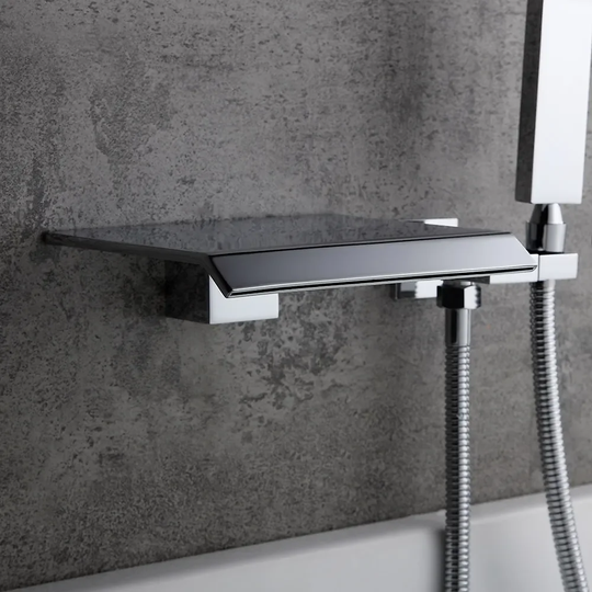 Packard Modern Style Polished Chrome Wall-Mounted Waterfall Bath Filler Tap With Hand Shower Solid Brass