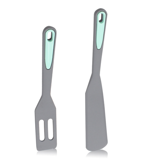 (Light Gray Blue) 2 Pieces Non-Stick Fried Egg Silicone Spatulas Kit