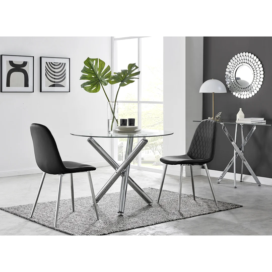 Chowchilla Round Dining Table And 2 Grey Gold Leg Chairs