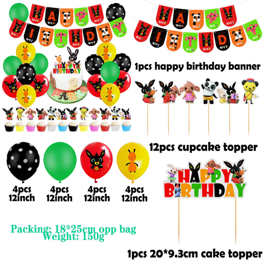 (Set 1-34pcs) Bing Bunny Kids Party Supplies Decor Balloon