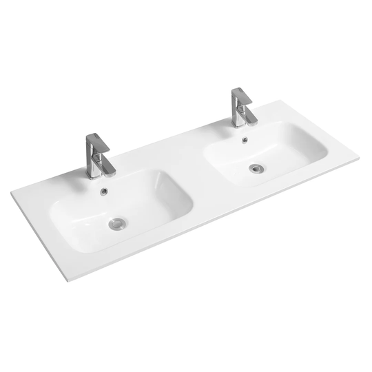 Thin-Edge Ceramic 121Cm Double Inset Basin With Oval Bowl