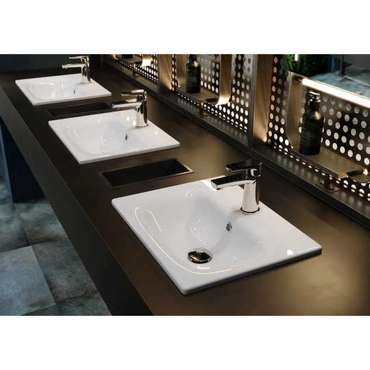 Moduo White Ceramic Rectangular Bathroom Sink with Overflow
