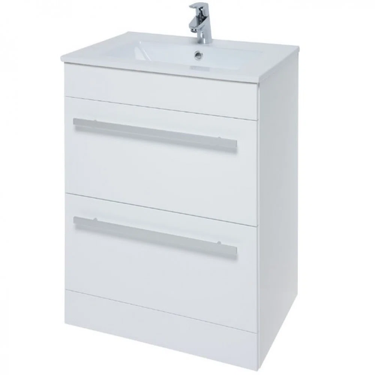 K-Vit Purity 600mm Floor Standing Drawer Unit with Oval Basin and Worktop - White